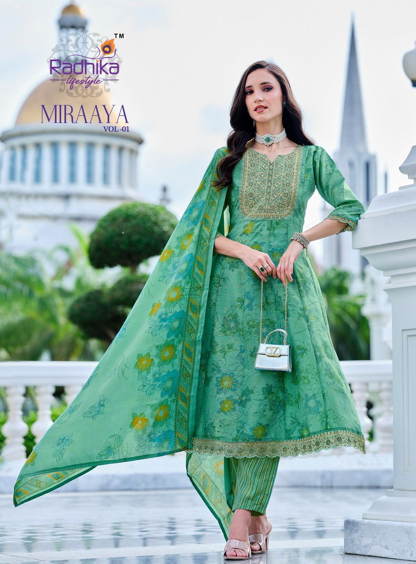 Miraaya Vol 1 By Radhika Shimmer Foil Printed Kurti With Bottom Dupatta Wholesale online
